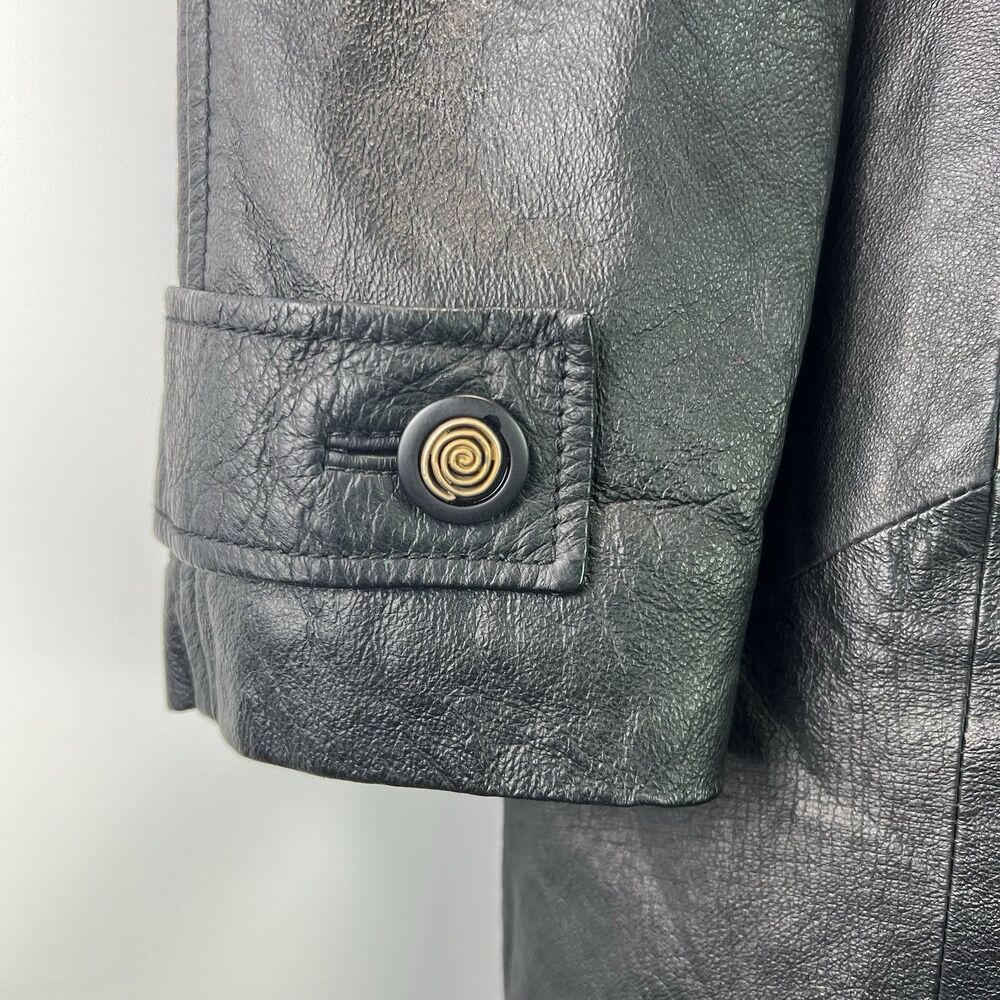 Winlit Black Leather Trench Coat Womens Size Small Long Jacket Vtg 80s Retro - Picture 9 of 10